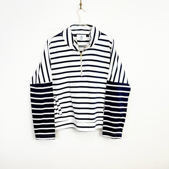 Addison Bay Delancey Pullover Navy White Stripe Half Zip Sweatshirt - Picture 2 of 6